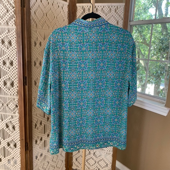 Max Studio Womens Medium Print‎ Casual Shirt  Button Up Short Sleeve Coastal NWT - Picture 2 of 8
